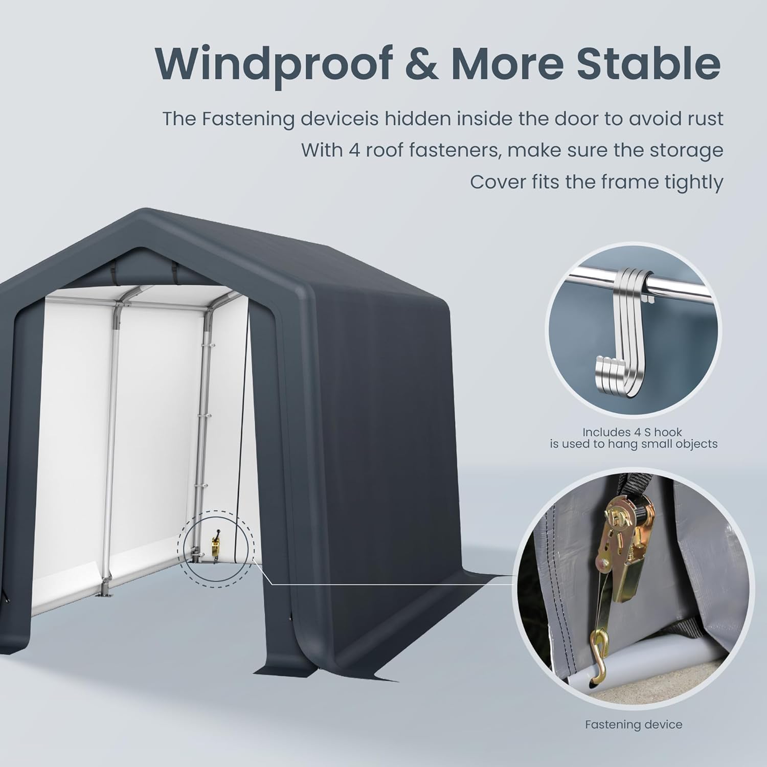 PHI VILLA 6x10ft Storage Shelter Shed, Portable Carports Outdoor Garage Canopy with Roll up Zipper Doors & Vents Waterproof UV Resistant Garages Tent for Cars,Boats,Tools, Motorcycle, Gray