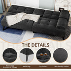 Shintenchi Futon Sofa Bed, Velvet Foldable Couch, Reclining Sleeper with Removable Armrests, Upholstered Loveseat Sofa Couch with Folding Cup Holders for Home, Office(Black)