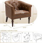Pia Ricco Faux Leather Barrel Accent Chair, Comfy Club Armchair with Solid Wood Legs, Nailhead Trim Upholstered Single Sofa Chair for Living Room Bedroom/Reading Room, Tan, Set of 2