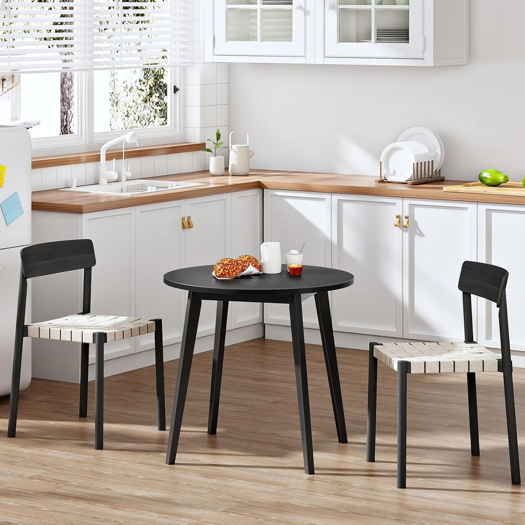 HOOBRO Bamboo Dining Table, Round Dining Table for 2, 27.5" Kitchen Table for Small Space, Writing Table, Easy to Assemble, for Dining Room, Living Room, Office, Kitchen, Apartment, Black BK71CZ01G1