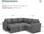 HONBAY Sectional Sleeper Sofa with Pull Out Bed, L Shaped Couch with Storage Seat, Modular Sectional Couches for Living Room, Dark Grey