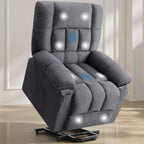 DUMOS Power Lift Recliner Chair with Vibration Massage and Heat for Elderly, Ergonomic Overstuffed Breathable Fabric Reclining Chair with 3 Pockets, Remote Control, Living Room, Bedroom, Grey