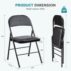 DUMOS 4 Pack PU Leather Padded Folding Chair, Indoor Outdoor Portable Stackable Seat with Steel Frame, for Home, Office, Party, Dining, Black