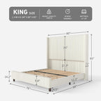 King Size 65.2" Upholstered Bed Frame with USB Charging Station,Soft Washable Corduroy Cover with Wingback Headboard, Solid Wood Legs/Noise-Free/No Box Spring Needed/Beige