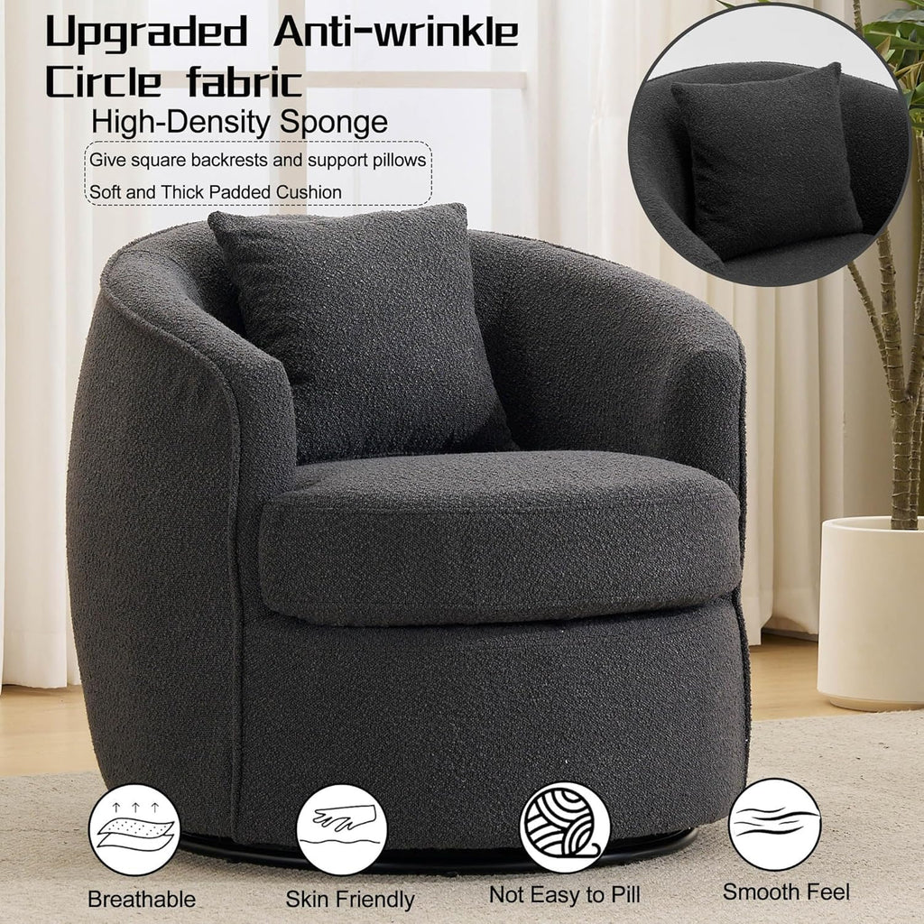 Swivel Barrel Chairs  .32 Inches Wide No Assembly Round Upholstered Armchairs Accent Chairs Single Sofa Chair for Living Room (Dark Grey, Set of 2)