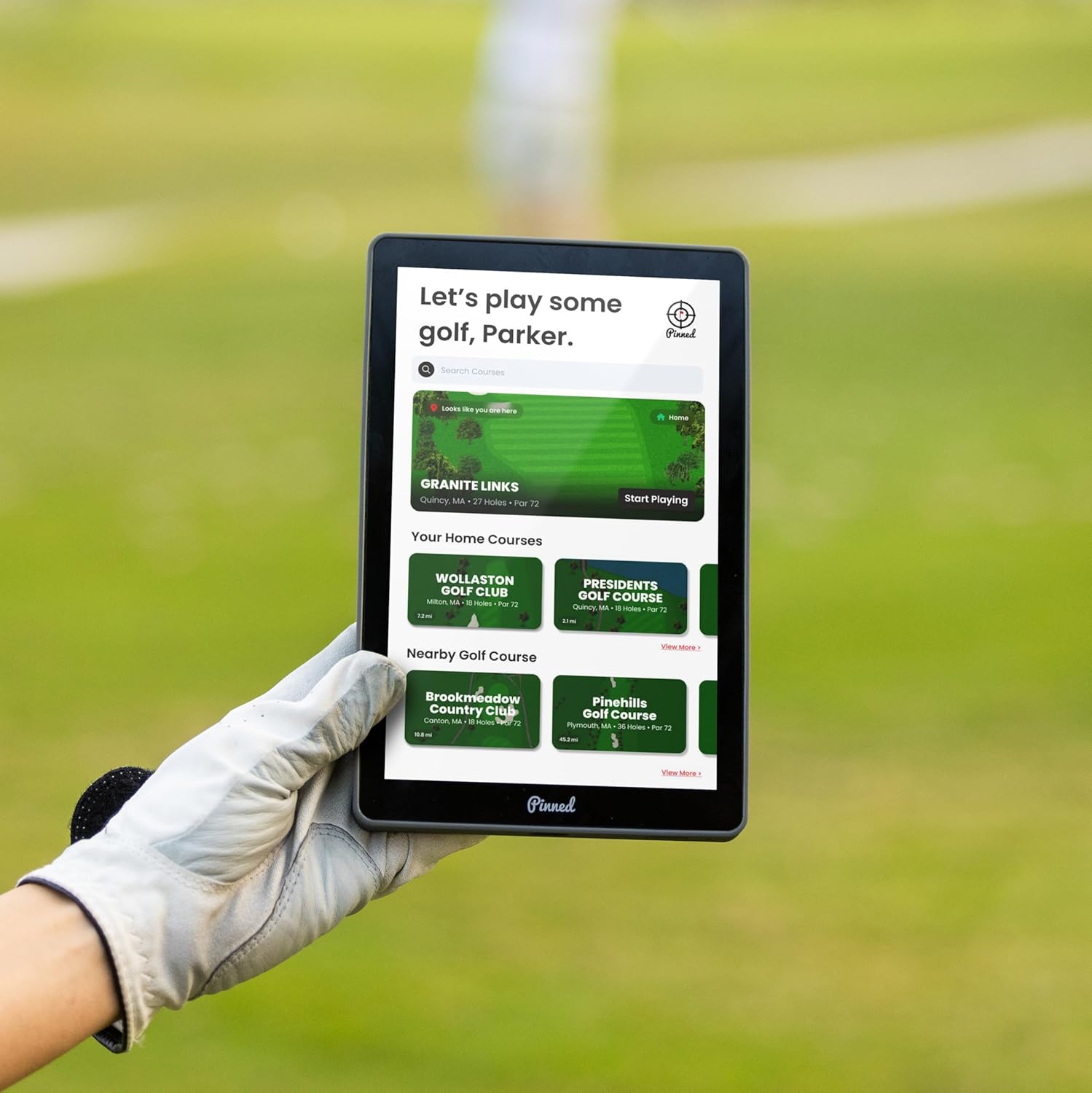 Pinned Golf Portable GPS Tablet - The Caddie - Magnetic  Weatherproof  Touchscreen  FCB Distances - Golf Caddy 45 000 Course Maps - Gifts for Men - Gray