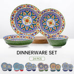 24 Pieces Dinnerware Sets, Ceramic Plates and Bowls Set, Microwave and Dishwasher Safe, Scratch Resistant, Bohemian Style Dishware Set, Service for 6