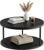 YESHOMY 36" Round Coffee Table, 2-Tier Wood Center Table with Storage Shelf, Heavy-Duty Metal Frame, Easy Assembly, Ideal for Living Room & Small Spaces, Black