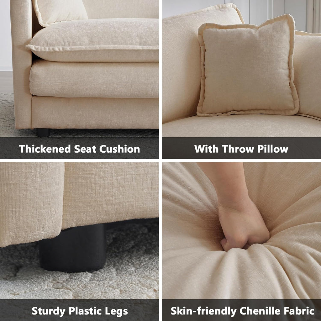 mikibama Luxury Loveseat Sofa Couch, 76" Modern Chenille Deep 2-Seater Cloud Couch with 2 Armrest Pillows and 2 Toss Pillows, Love Seat for Living Room Bedroom Office Apartment, Light Coffee