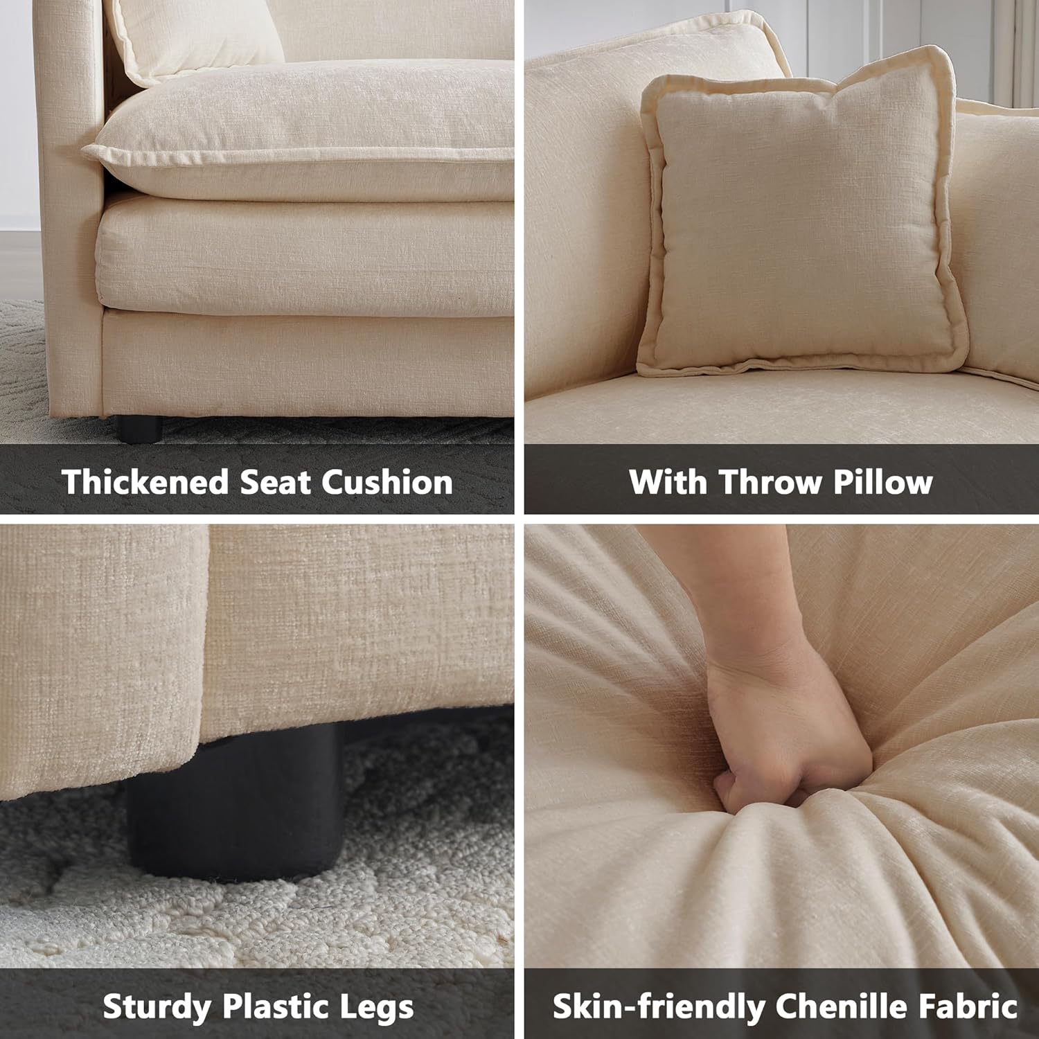 mikibama Luxury Loveseat Sofa Couch, 76" Modern Chenille Deep 2-Seater Cloud Couch with 2 Armrest Pillows and 2 Toss Pillows, Love Seat for Living Room Bedroom Office Apartment, Light Coffee
