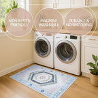 Fame Living Washable Area Rug. Modern Farmhouse. Vintage. Turkish. Bohemian. Distressed. Oriental. Traditional. Rugs for Living Room. Dining. Bedroom. Office. Entryway. Foyer. (856PBl, 9'5" x 14')