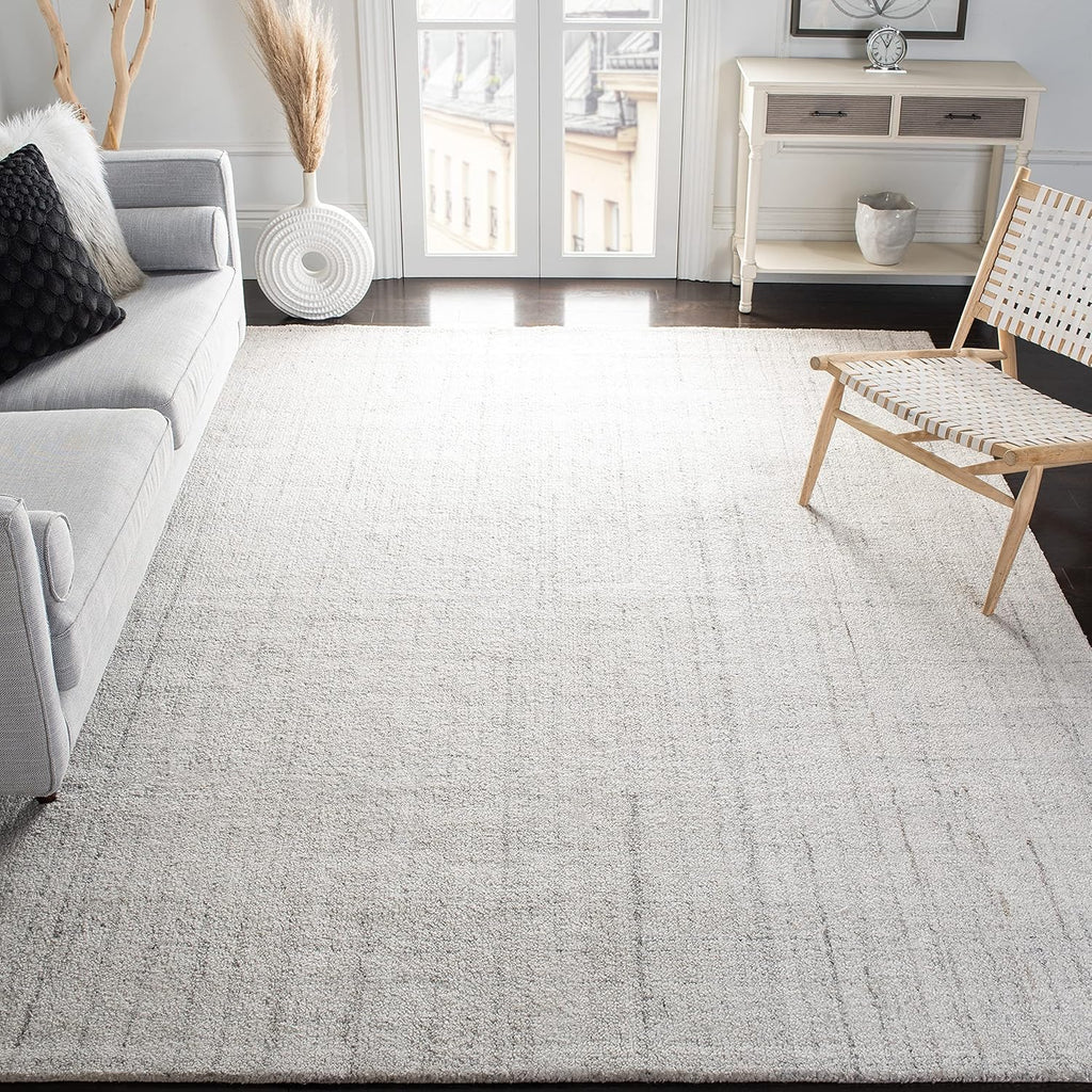 SAFAVIEH Abstract Collection X-Large Area Rug - 11' x 15', Light Grey, Handmade Wool & Viscose, Ideal for High Traffic Areas in Living Room, Bedroom (ABT141E)