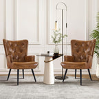 Furnimart Accent Chairs Set of 2, Brown PU Leather Reading Armchair with High Backrest, Wingback Corner Chair Mid Century Modern for Living Room, Bedroom, Waiting Room