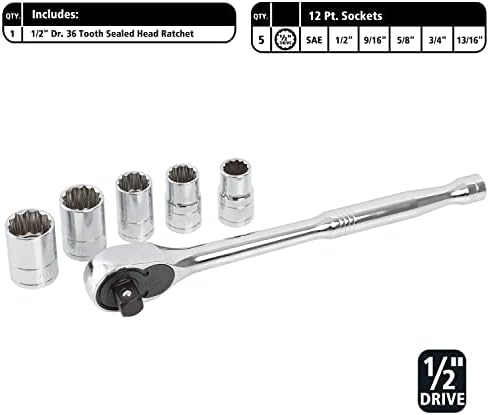 GreatNeck 82-Pc Mechanic Tool Set, SAE & Metric Socket and Ratchet Set, Mechanic Gifts, Tool Box with Tools, 1/4", 3/8", 1/2" Drive, Durable Storage Case