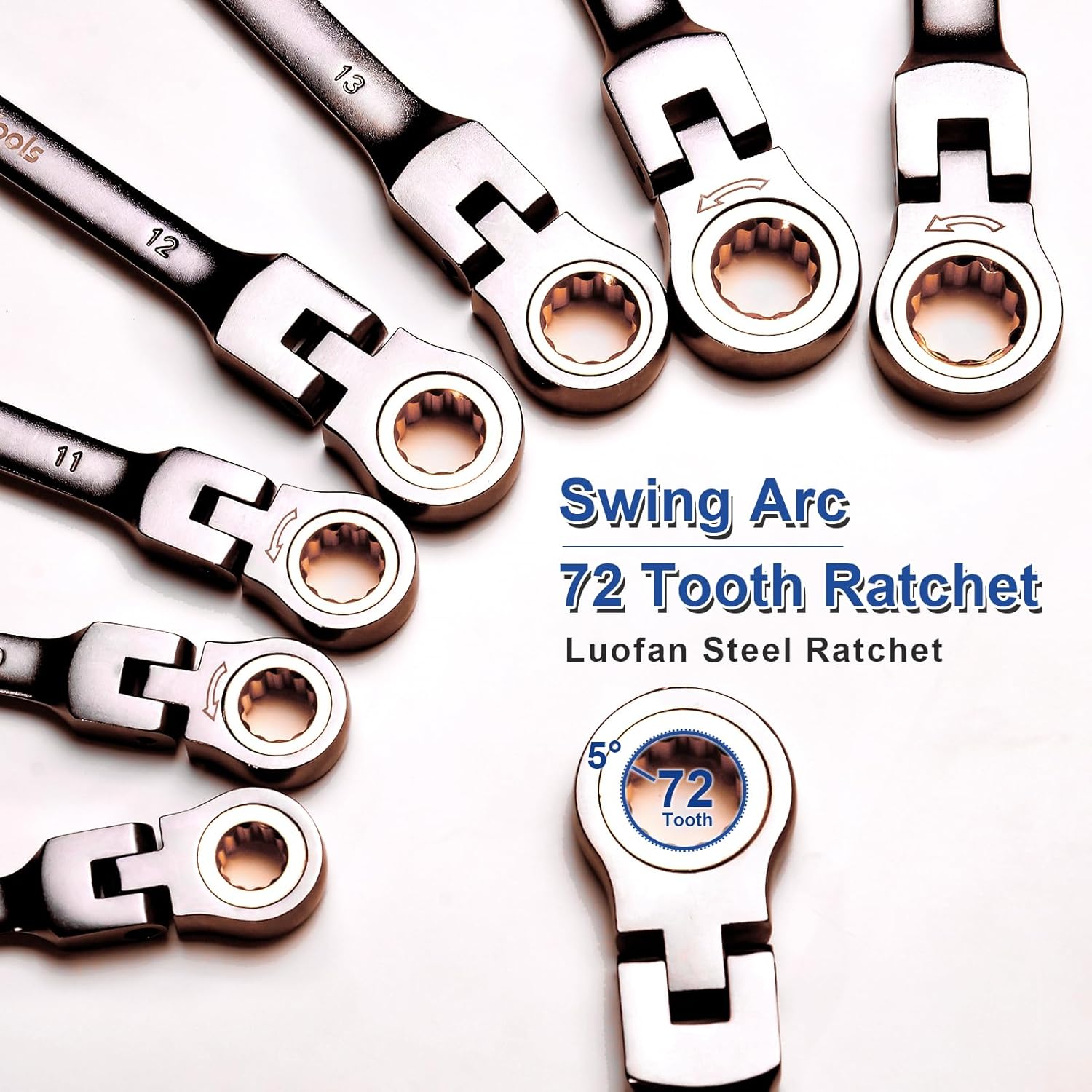 15-Piece SAE Ratcheting Wrench Set (1/4″–1″), 72-Tooth Flex-Head Combination Wrenches, Heavy-Duty Cr-V Mechanic Tool Kit with Organizer Roll Bag