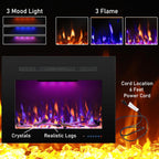 Electric Fireplace Inserts with 3 Flame & Top Light Color, Recessed Fireplace Heater with Thermostat, 750/1500W, Crackling Sound, Logs & Crystals, Timer, 32.2" W x 19.6" H Rear