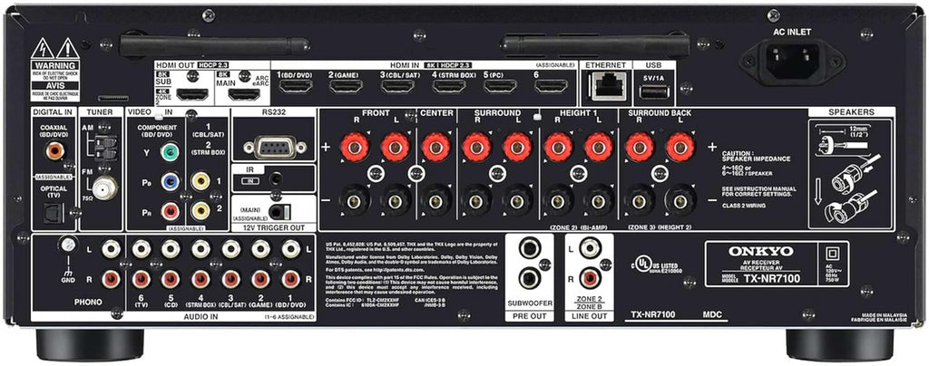 Onkyo TX-NR7100 9.2-Channel AV Receiver - 100 Watts Per Channel  Dirac Live Out of Box  Works with Sonos Certified  THX Certified and More