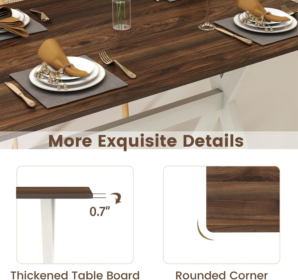 Giantex 43" Dining Table for 4, Rectangular Kitchen Table with Rubber Wood X-Shaped Frame, Space Saving Dinner Table for Living Dining Room, Dinette, Home Office, Restaurant