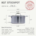 Made In Cookware | 8 Quart Stainless Steel Stock Pot With Lid | 5 Ply Stainless Clad | Professional Cookware | Crafted in Italy | Induction Compatible