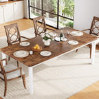 IDEALHOUSE 79" Dining Table for 6-8 People, Modern Rectangular Kitchen Table with Sturdy Metal Legs, Large Wood Farmhouse Dining Room Table for Home Office, Conference, White & Retro