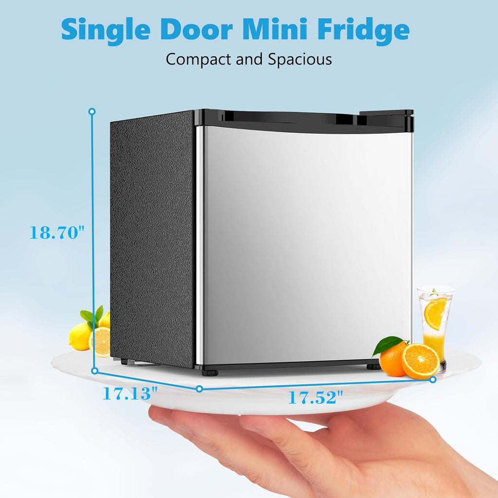 Electactic 1.6 Cu.ft Mini Fridge with Freezer, Compact Single Reversible Door Refrigerator, Adjustable Thermostat, Ultra Quiet, Energy Efficient for Office, Dorm, Bedroom, Apartment -Silver