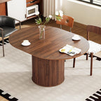 43"-59" Extendable Round to Oval Dining Table with Hidden Storage, Modern Wooden Kitchen Table with Fluted Sliding Door Cabinet, Expandable Dinner Table for Dining Room Living Room (Walnut)