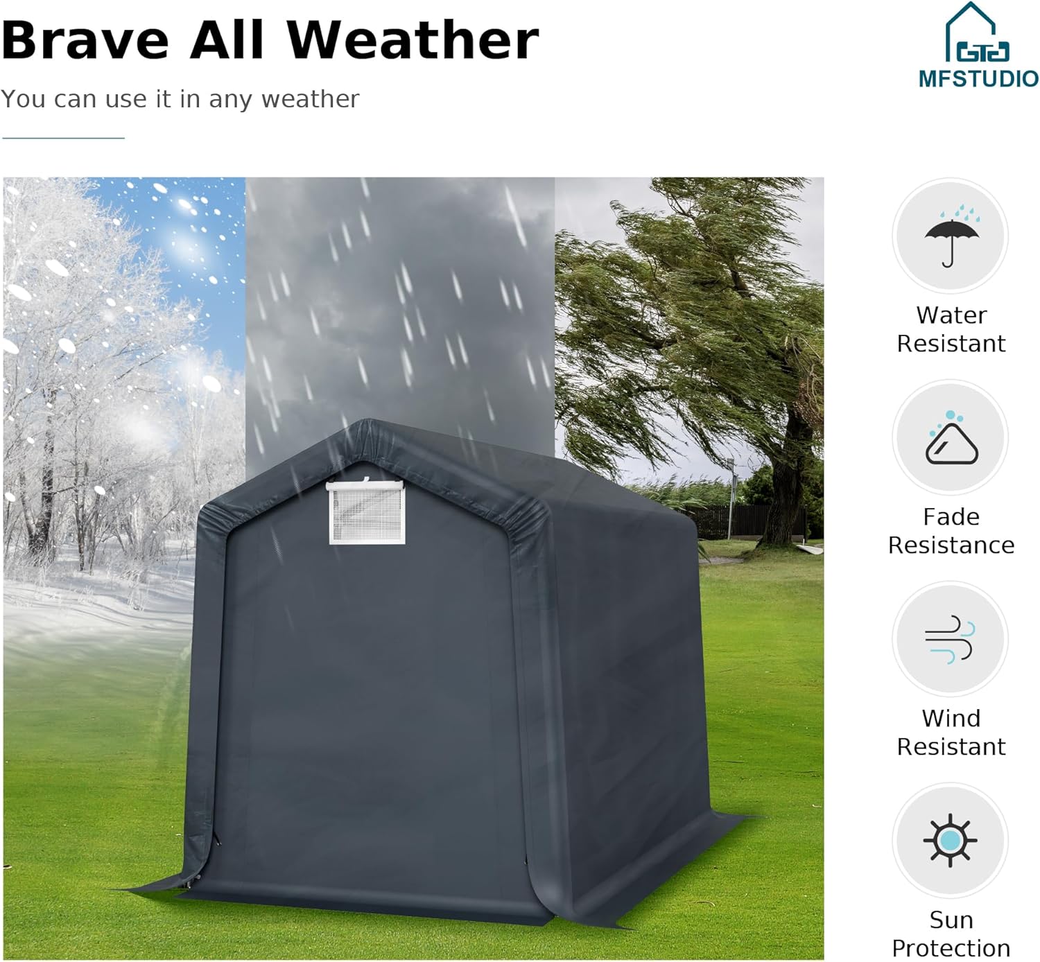 6x10ft Storage Sheds, Outdoor Portable Carport Shelter Garages Heavy Duty Canopy with Rolled up Zipper Doors, Outside Utility Shed Garage Tent for Motorcycle, Bicycles and Camping Tools
