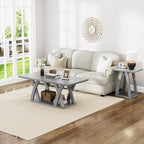 47” Farmhouse Coffee Tables for Living Room Rustic Stands with Storage Shelf Grey Coffee Tables for Living Room Farmhouse Center Stands with Shelf Wood Rectangle Center Table