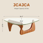 Coffee Table for Living Room Mid Century Modern Center Table with Glass Top and Wood, Transparent/Walnut