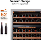 Ca'Lefort Wine Fridge & Cooler - 24 Inch 52 Bottle Wine Cooler Refrigerator, 40-65°F Dual Zone Wine Refrigerator Glass Door, 3 LED Built-in or Freestanding Fridge for Home/Bar/Kitchen (5.65 cu.ft)