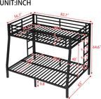 Bellemave Metal Full XL Over Queen Bunk Bed, Heavy-Duty Bunkbed Frame with Guardrails & 2 Ladders, Noise-Free, 9.8" Under-Bed Storage Full Over Queen bunk Bed, No Box Spring Needed, Black