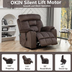 Oversized Power Recliner Chair for Elderly, Big and Tall Electric Lift Recliners with Massage and Heat, Overstuffed Wide Large Living Room Reclining Sofa, Hidden Cup Holder, Velnet Dark Brown
