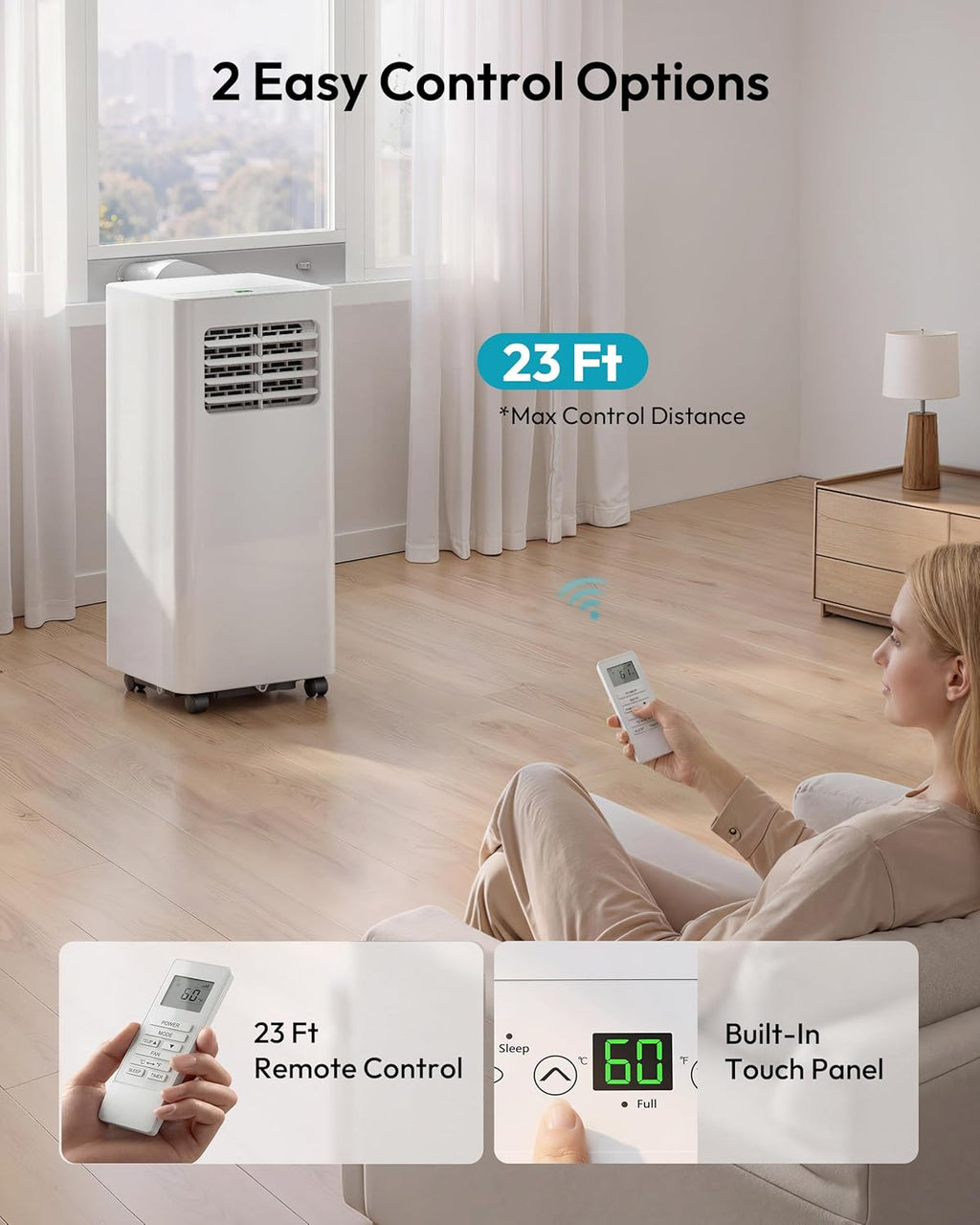 EUHOMY Portable Air Conditioners 10,000 BTU, 4-in-1 Air Conditioner Portable Up to 450 Sq.Ft. with Cool, Fan, Dehumidifier, Sleep, Portable AC Unit with LED Remote & 24H Timer, Installation Kits