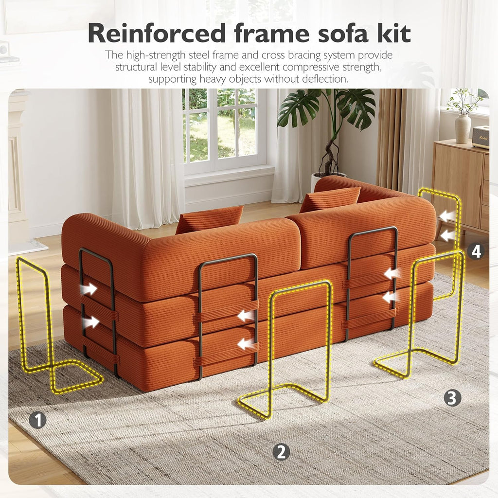 79in Convertible Sofa Bed, Corduroy Boneless Couch Bed, Futon Sleeper Sofa Pull Out Bed, Foldable Couch for Living Room Apartment, No Assembly Required
