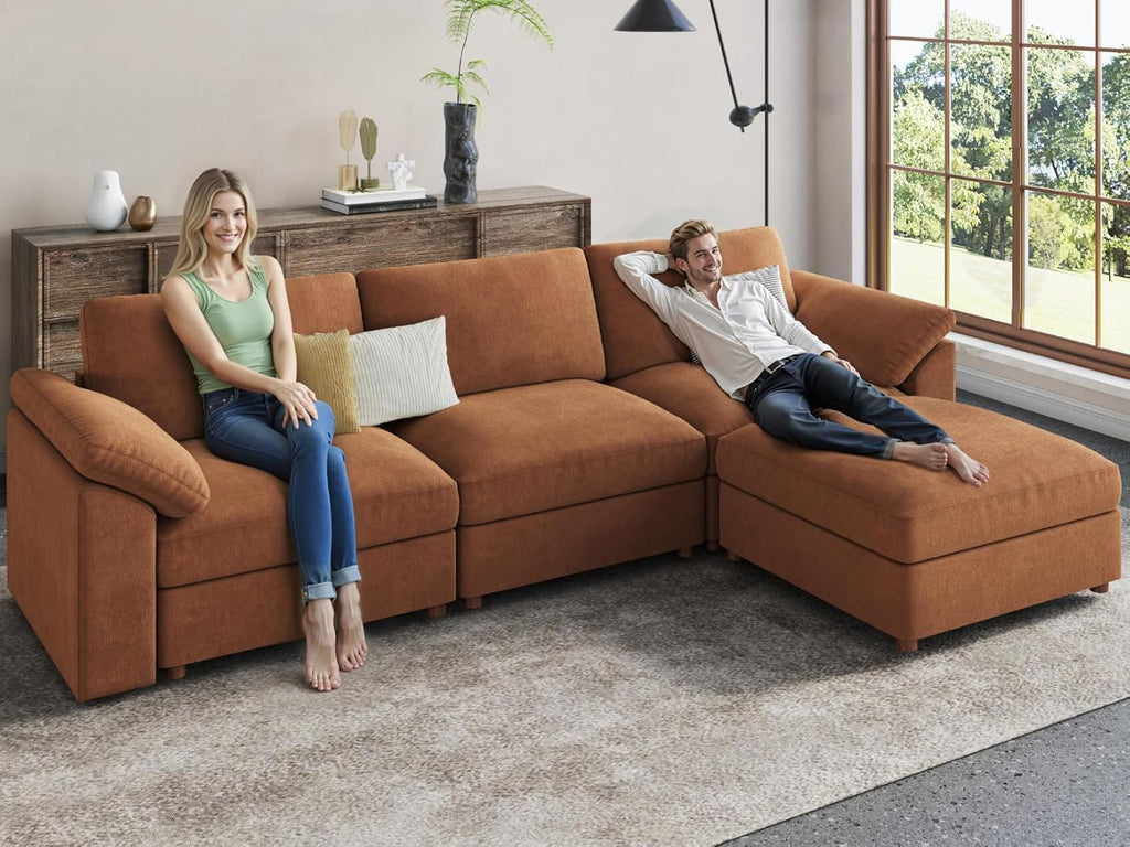 EASE MOOSE Brown Sectional Modular Sofa,Comfty U Shape Sectional FSC Certified Modern Deep Seat Couch,Brown Modular Cloud Couch,Removable and Washable