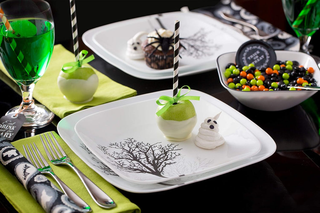 Corelle Vitrelle 18-Piece Service for 6 Dinnerware Set Triple Layer Glass and Chip Resistant, Lightweight Square Plates and Bowls Set, Timber Shadows