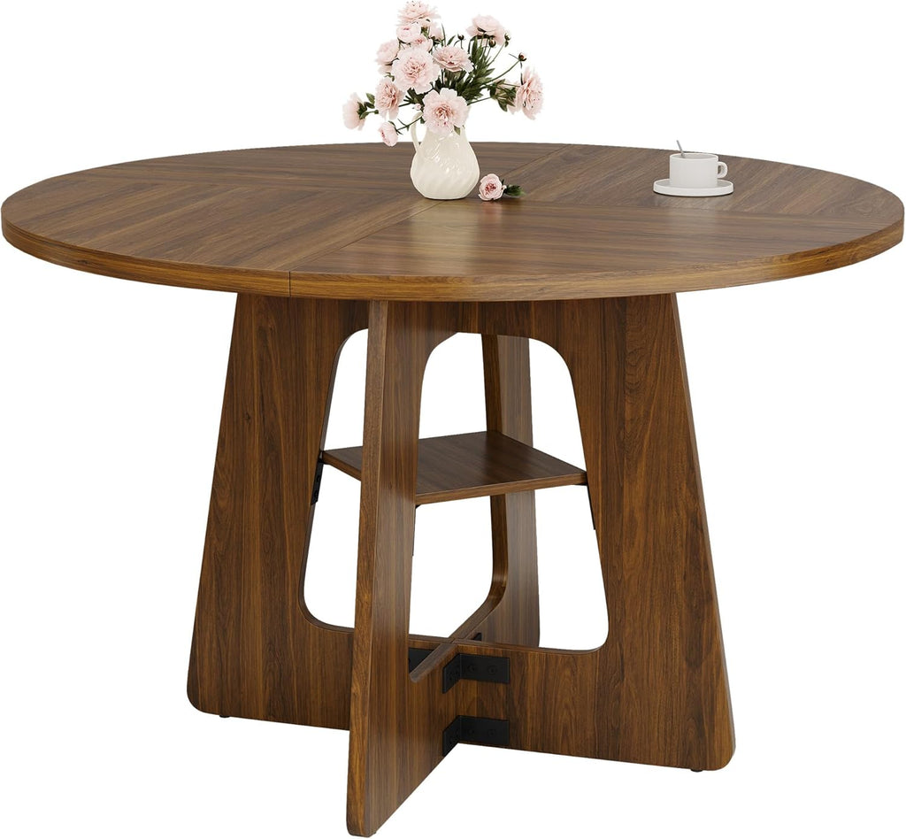 GRUSIGN Round Dining Table for 4-6, 47" Kitchen Table for Dining Room, Circle Farmhouse Kitchen Table, Wood Dinner Table for Kitchen, Living Room, Apartment