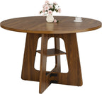 GRUSIGN Round Dining Table for 4-6, 47" Kitchen Table for Dining Room, Circle Farmhouse Kitchen Table, Wood Dinner Table for Kitchen, Living Room, Apartment