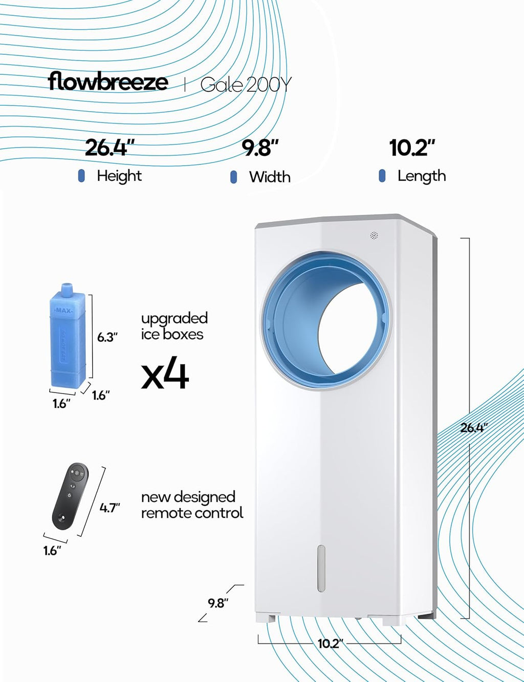 Windowless Portable Air Conditioner, 26.1" Small Evaporative Air Cooler for Room No Window, 3-Speed Settings, 4 Modes, 7H Timer, Remote Control, 4 Ice Packs, Quiet AC Unit for Bedroom, White