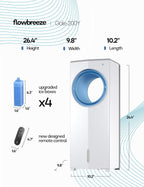 Windowless Portable Air Conditioner, 26.1" Small Evaporative Air Cooler for Room No Window, 3-Speed Settings, 4 Modes, 7H Timer, Remote Control, 4 Ice Packs, Quiet AC Unit for Bedroom, White