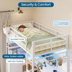 Twin Size Loft Bed with L-Shaped Gaming Desk, Storage Drawers, Glass Cabinet & Hutch, Twin Loft Bed with Smart LED Lights & Power Outlets, Metal Bed Frame with Safety Guardrail & Ladder for Kids/Teens