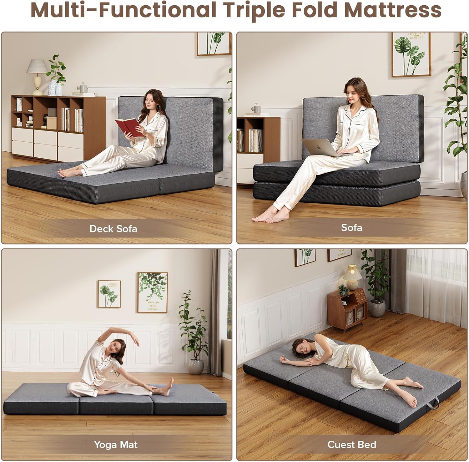 Vamcheer Tri Folding Mattress Full Size - 6 Inch Foldable Mattress for Travel/RV/Camping/Guest Room/Yoga, 73"x52"x6" Tri-fold Memory Foam Cushion with Washable Cover
