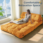MAXYOYO Folding Sofa Bed, Convertible Sleeper Chair with Pillow Foldable Mattress with Back Support, Portable Fold Out Chair Bed Comfy Floor Sofa Lounge for Living Room Bedroom, Orange Double