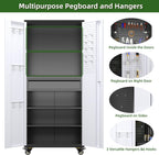 Aobabo Garage Storage Cabinet with Wheels, Metal Storage Cabinet with 1 Drawer for Home, Garage, Assembly Required, Black & Grey