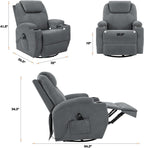 Flamaker Rocking Chair Recliner Chair with Massage Swivel Ergonomic Lounge Chair Classic Single Sofa with 2 Cup Holders Side Pockets Living Room Chair Home Theater Seat (Gray)