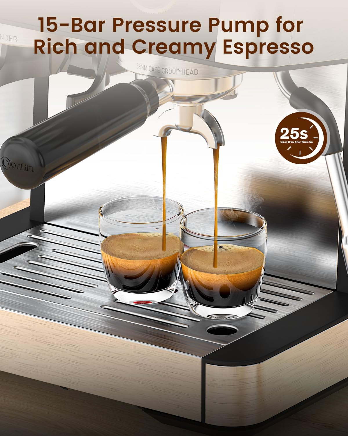 Espresso Machine 15 Bar with Built-in Anti-Clog Coffee Grinder,Stainless Steel Coffee Maker with 77.8 oz Removable Water Tank for Cappuccino/Latte,Home&Office,Black