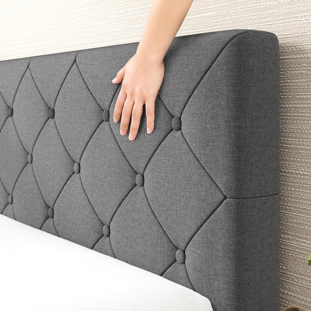 Zinus King Shalini Upholstered Platform Bed Frame with Headboard New WonderBox(TM) Version, Wooden Slat Support, No Box Spring Needed, Easy Assembly, Eco Friendly Packaging, Dark Grey