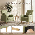 COLAMY Mid-Century Modern Upholstered Accent Chair with Back Pillow & Solid Wood Legs, Leather Cozy Armchair for Living Room, Bedroom, Reading Nook, Apartment & Small Spaces, Green