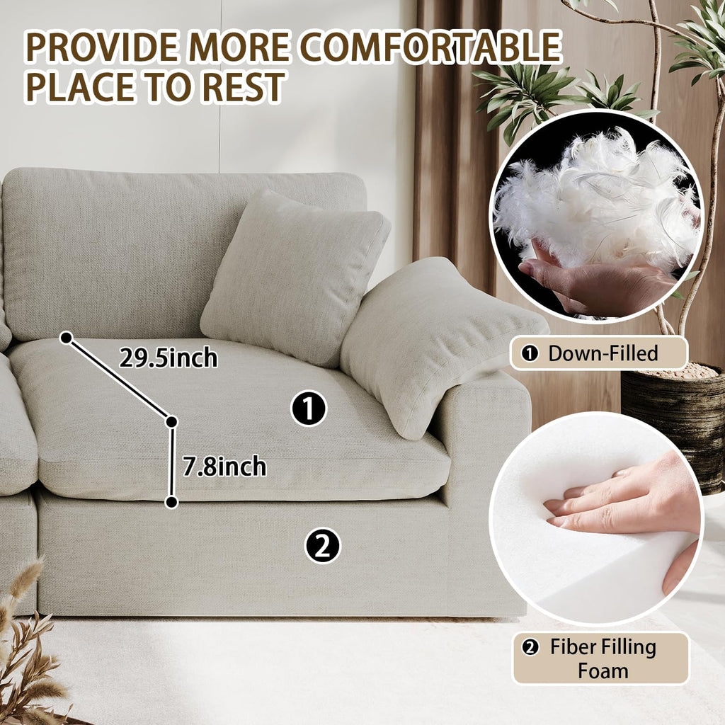 Modular Sectional Sofa Cloud Couch,78.6" Down Filled Comfy Cloud Modern Sofa,2 Seater with Light Beige Linen Couch Cushion Covers Removable Furniture for Living Room