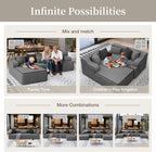 Cloud Sectional Couch for Living Room, 104'' L-Shaped Modular Sofa with Chaise, Modern Corduroy Boneless Couch with Deep Seat, No Assembly Required, Grey